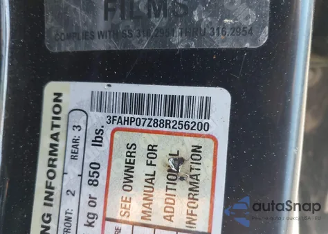 2008 Ford Fusion Se from USA, damaged, VIN 3FAHP07Z88R256200